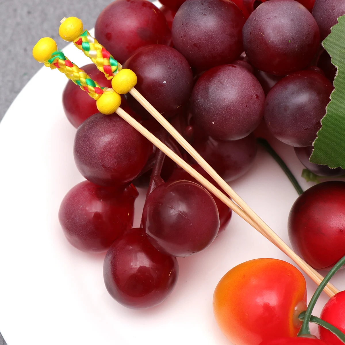 

100pcs Double Bead Bamboo Fruit Decorative Cocktail Picks Food Picks Premium Bamboo Party Supplies Yellow Eco-Friendly Drink