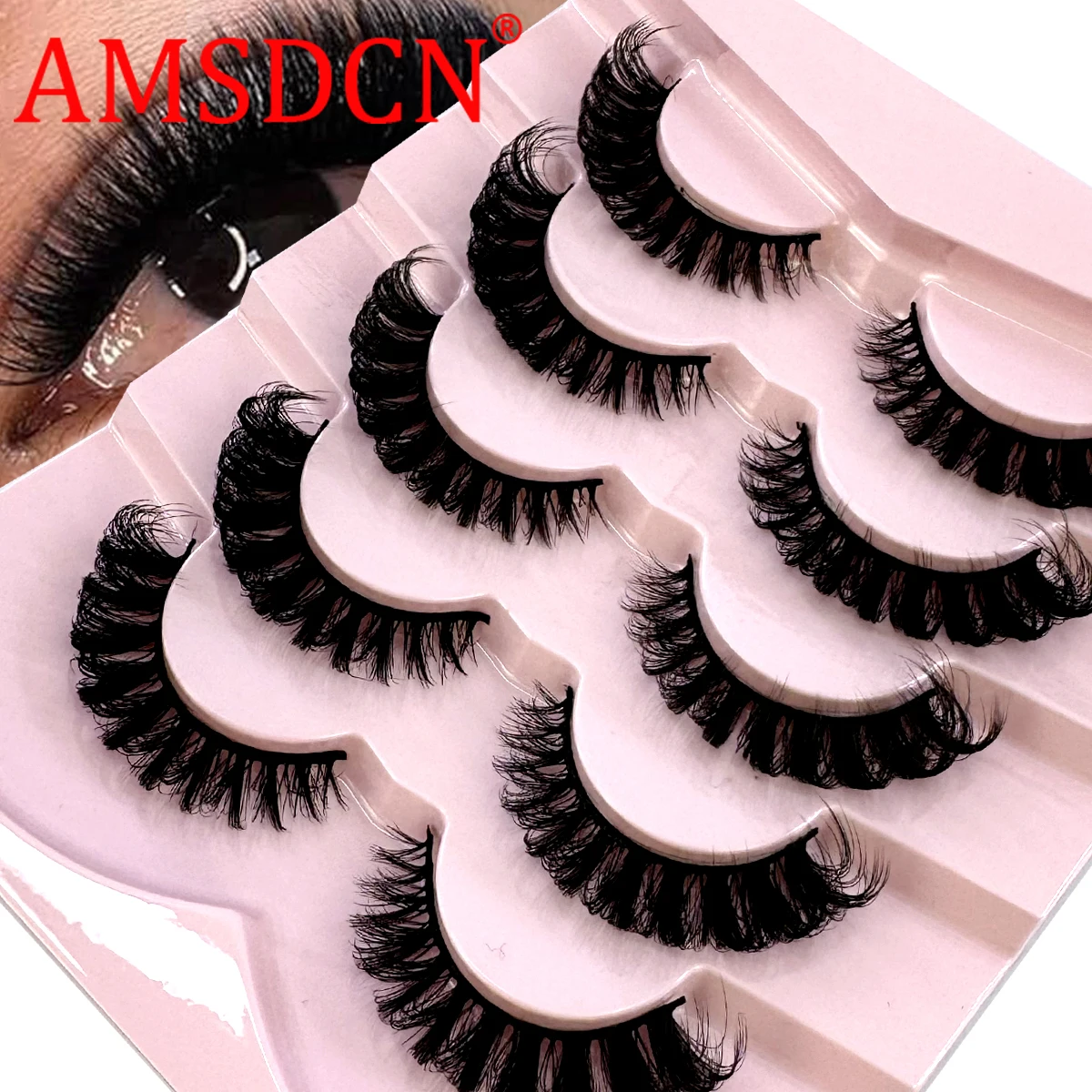 AMSDCN 5 Pairs Russian Volume Classic Cat Eye Artificial Mink False Eyelashes Natural DD Curl Fluffy Faux Eyelashes Cross eyelas