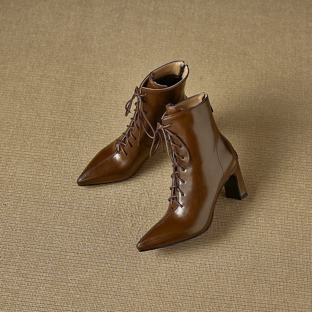 2026 Autumn Concise Women Ankle Booties Pointed Toe High Square Heel Oversized Lady Daily Shoes Large Plus Size 10 44 46
