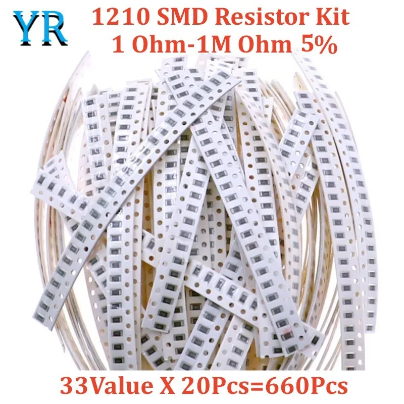 1210 SMD Resistor Kit Assorted Kit 1Ohm-1M Ohm 5% 33Value X 20Pcs=660Pcs Sample Kit