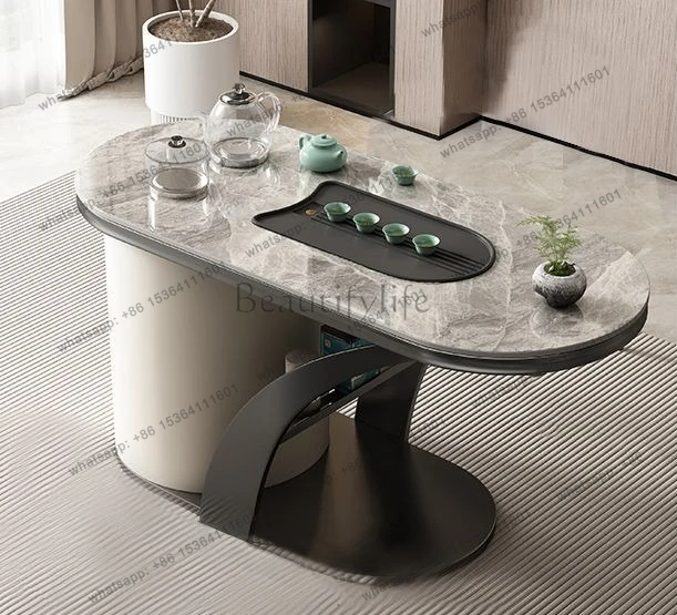 Cream slate balcony tea table modern high-end home small tea table kettle integrated