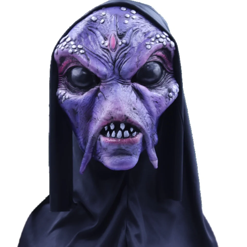 

2025 New Alien Curse Witch Alien Mask Latex Hybrid Creature Headgear Adult Horror Gear Sci-fi Halloween Party Scary Spoof Mask