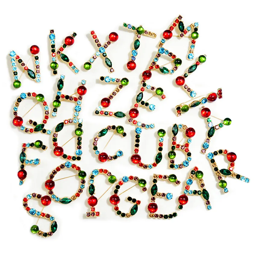 CINDY XIANG 26 Letters Rhinestone Alphabet Brooch Letter Pin Colorful Design Fashion Jewelry ABC Pin High Qulaity Winter Gift