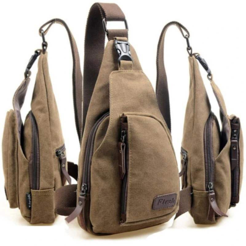 Brand New Men Vintage Canvas Leather Satchel Shoulder Sling Chest Pack Bag