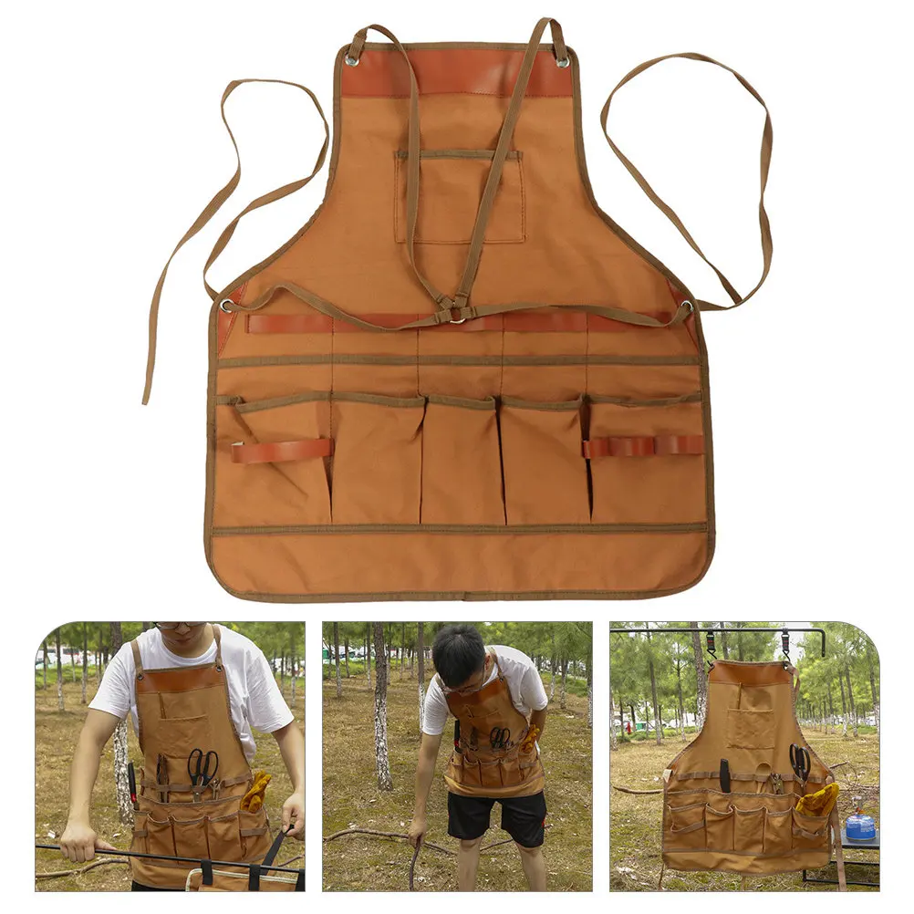 

Work Apron for Men Heavy Duty Canvas Apron with Multi Pockets Comfort Fit for Camping Cooking Grilling Bbq Use