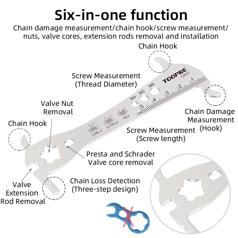 TOOPRE Bike Chain Wear Gauge Measurement Repair Tool Ruler Chain Checker Cycling Chain Replacement Repair Tools