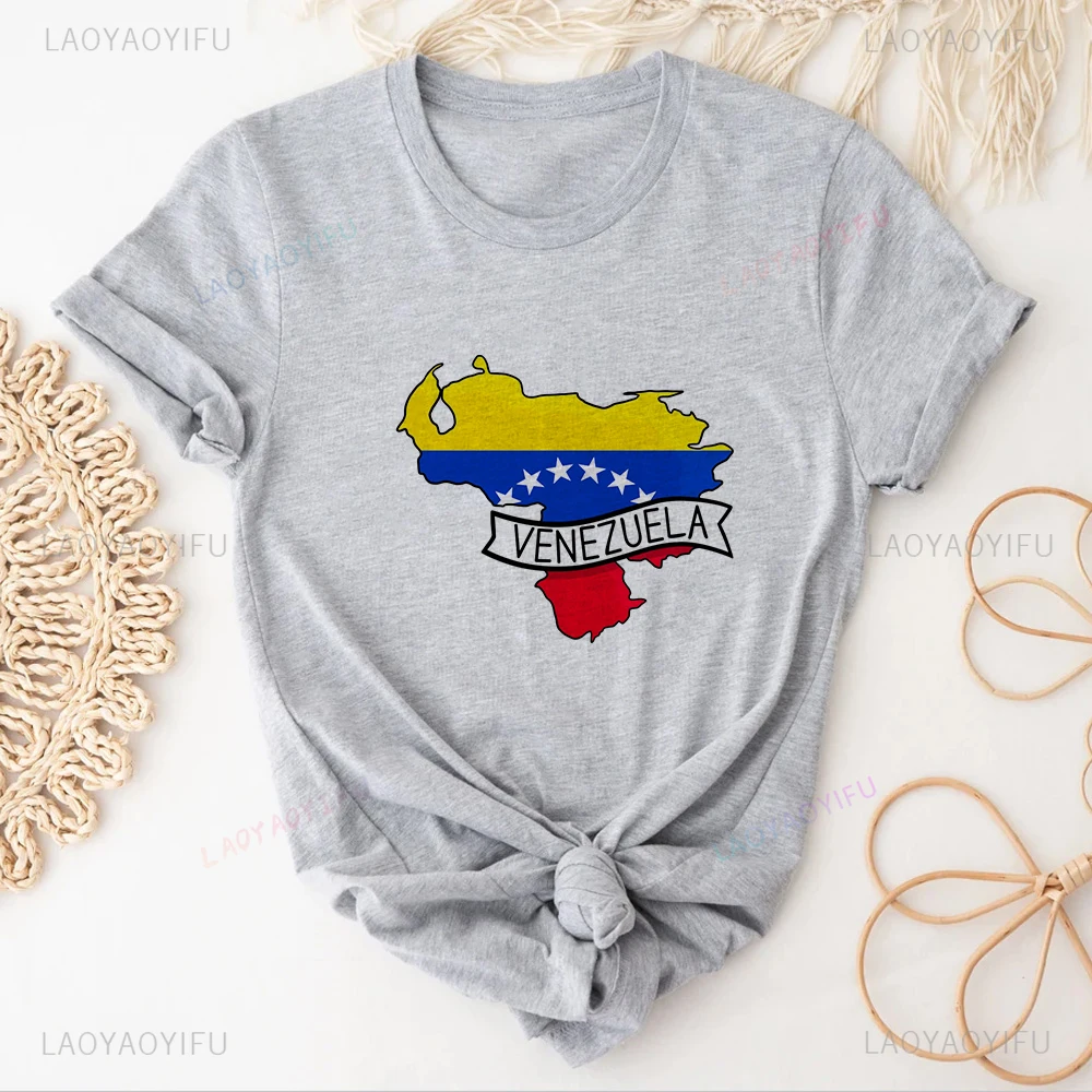 Venezuela Flag Woman Graphic Shirts South America Venezuelan Heritage Men Cotton T-shirt Summer Comfort Gray Tshirts Tops