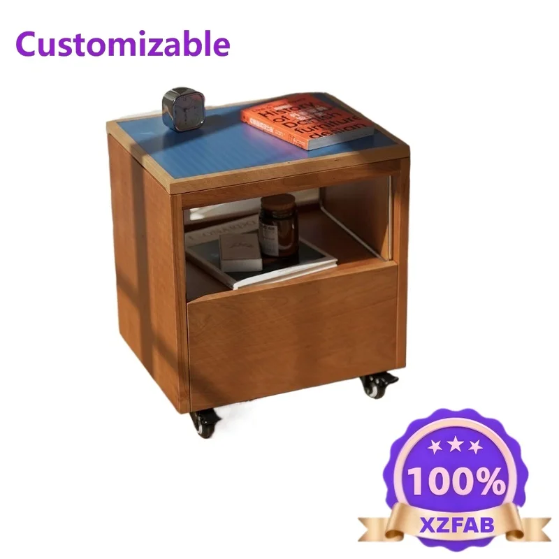 Factory Direct 2026 Solid wood bedside table Multifunctional bedroom Bedside storage rack Movable