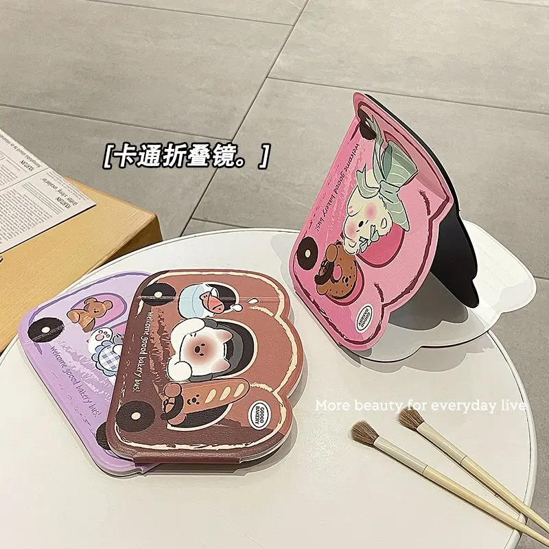 Woman MINI Folding Makeup Mirror High-quality Portable Pocket Makeup Mirror Single-side Creative Women Color Handle Desk