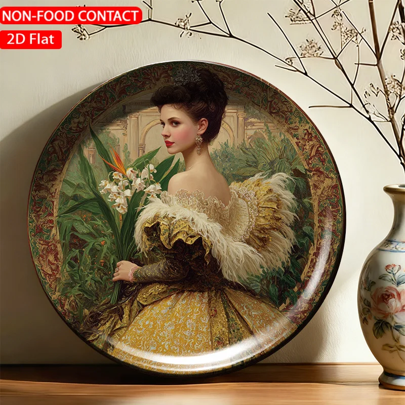 1pc Ceramic Decorative Plate, Elegant Lady with Flowers Art Decorations, Wall Home Decor - for Decorative Purposes Solely,