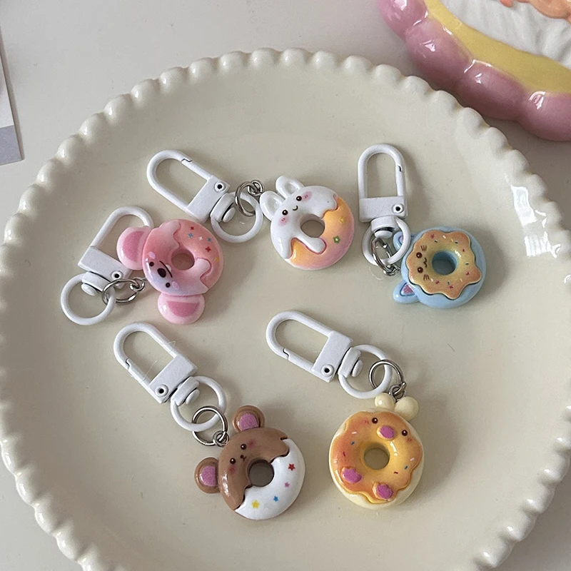 1PC Schattige Konijn Kleine Beer Hanger Oor Donut Sleutelhanger Tas Accessoires Voor Vrouwen Meisjes Kinderen Speelgoed Paar Beste Vriend gift