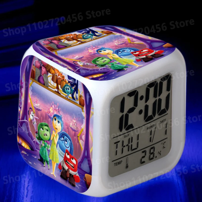 Inside Out 2 Cartoon Alarm Clock PVC Anime Action Figure Disney Figurines 7 Variable Colors Birthday Family Gift for Kids