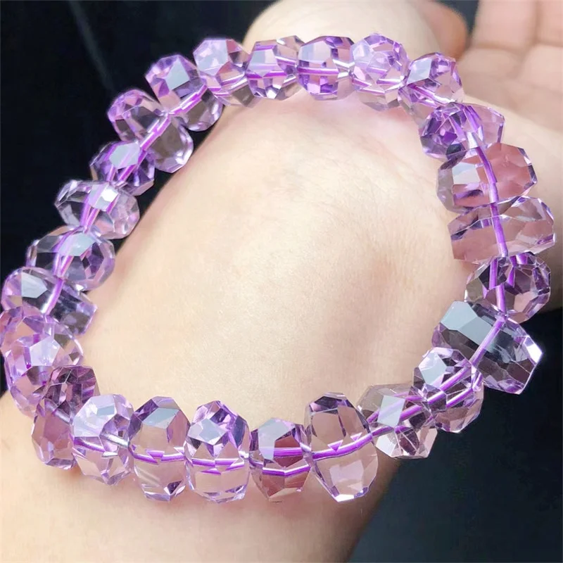 

Natural Faceted Amethyst Bracelet Strand Women Men Exquisite Jewelry Gift Healing Crystal Energy Jewelry 1pcs