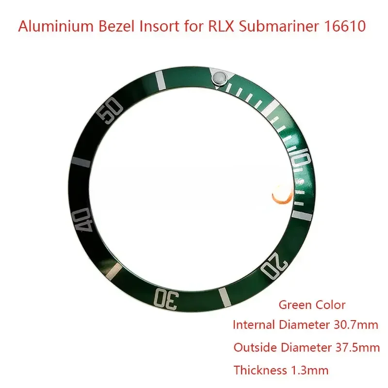 FOR Watch accessories ，Aluminium Bezel Insert for  Submariner 16610。Green Drowner