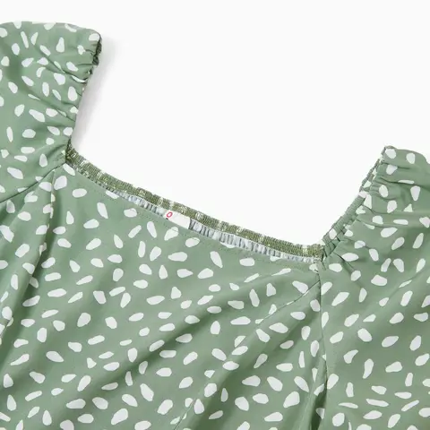 PatPat Mommy and Me Green Polka Dot Dresses Puff Sleeve Wrap Dress for Mom, Girl, and Baby, Ruffle Hem Family Matching Outfit