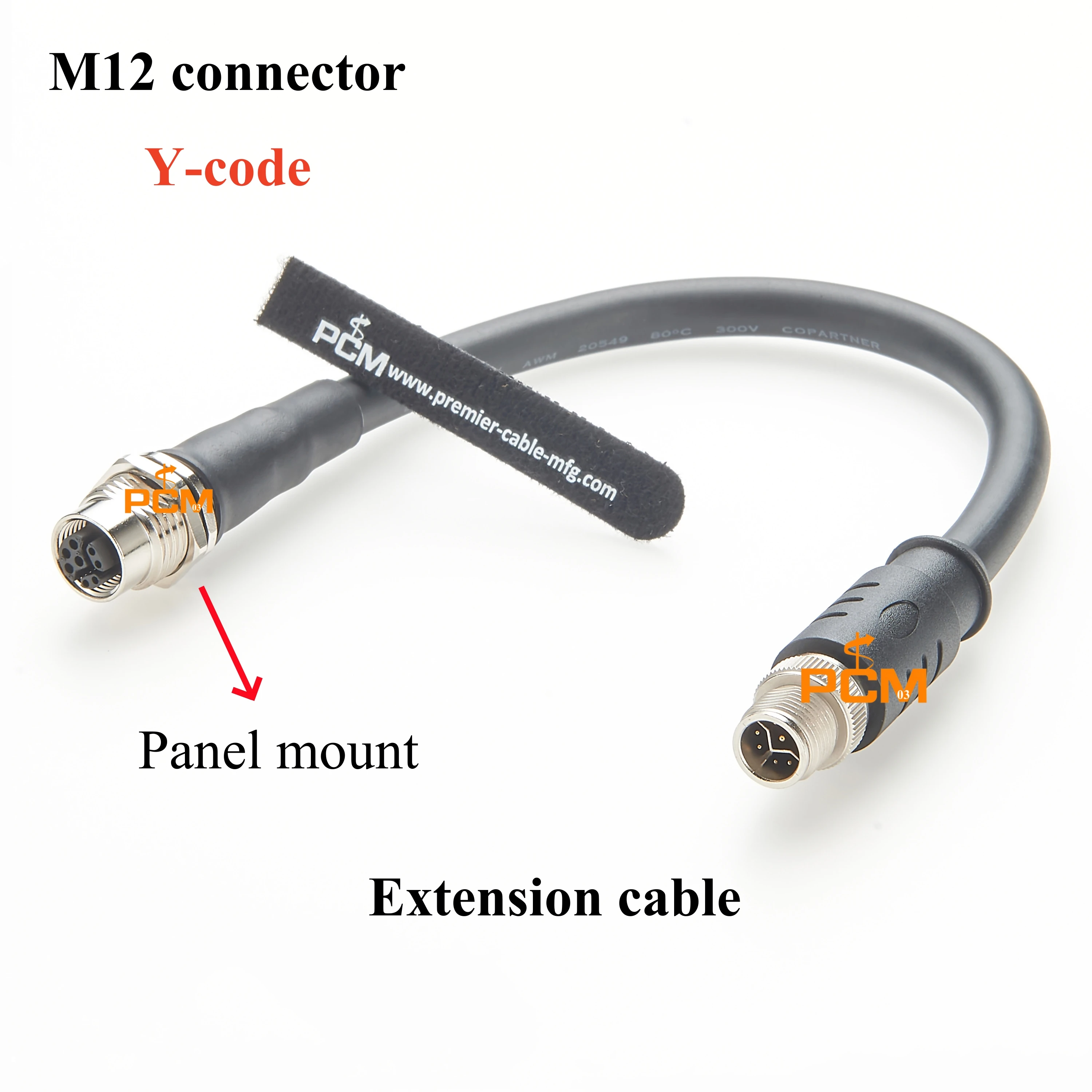 M12 Y Code 8 Pin Extension Cable Panel Mount Female to Male IP67 Data Power Ethernet Transmission shielded Cable camera system