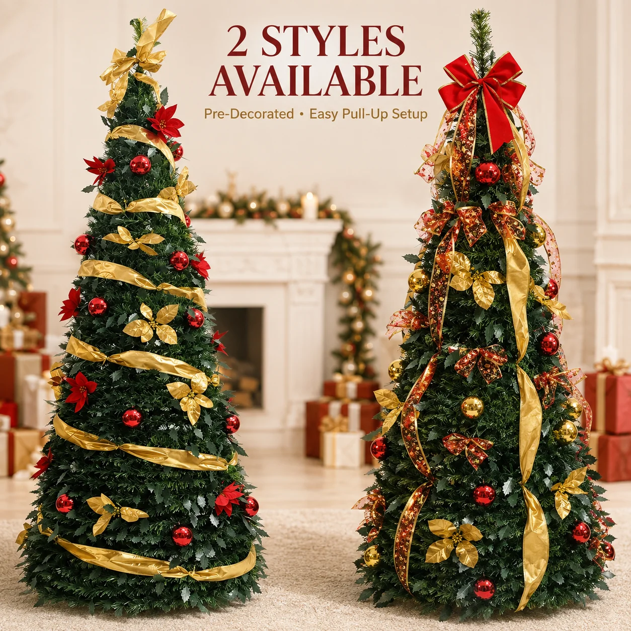 Image of Einziehbarer, faltbarer, vordekoriertes Weihnachtsbaum mit Ornamenten, platzsparende Aufbewahrung, Weihnachtsdekoration für den Innenbereich, Geschenk für die Feiertage.