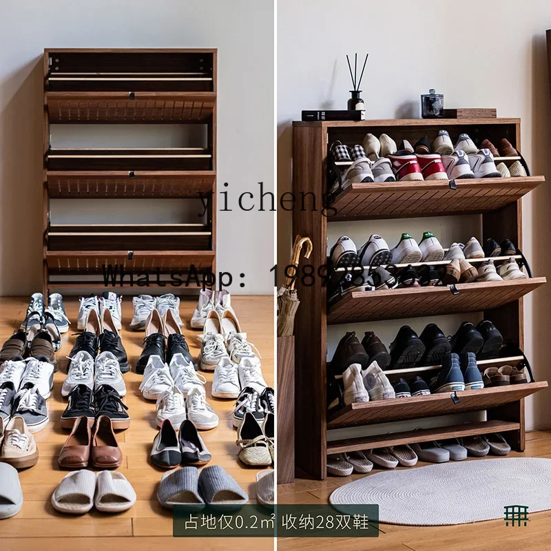 

FZ household large-capacity tipping bucket shoe cabinet, entrance cabinet integrated partition Japanese ultra-thin solid wood