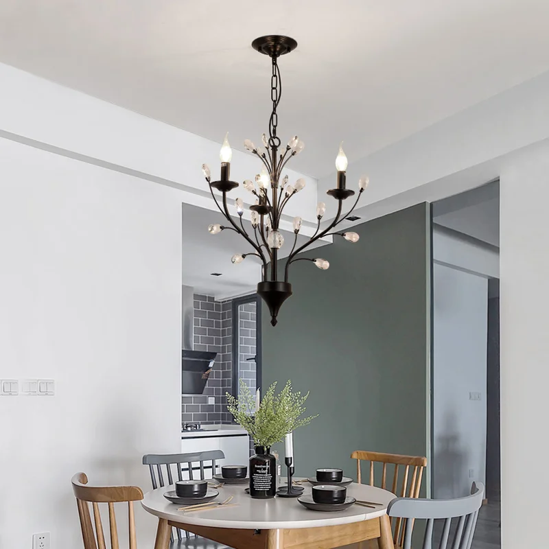 American Country Vintage Crystal Led Ceiling Chandelier Villa Living Room Lighting Modern Restaurant Bedroom Candle Droplight
