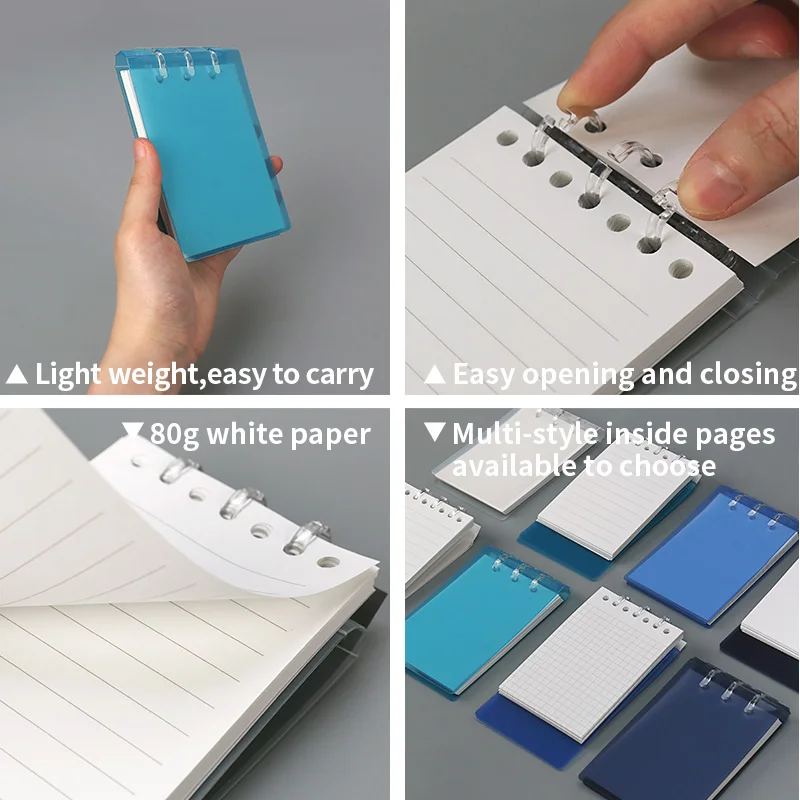 4pcs Daolen A7 3 holes Smart Ring Binders 50 sheets Spiral Notebook PP Cover Loose-leaf Notepad Lined Memo Book