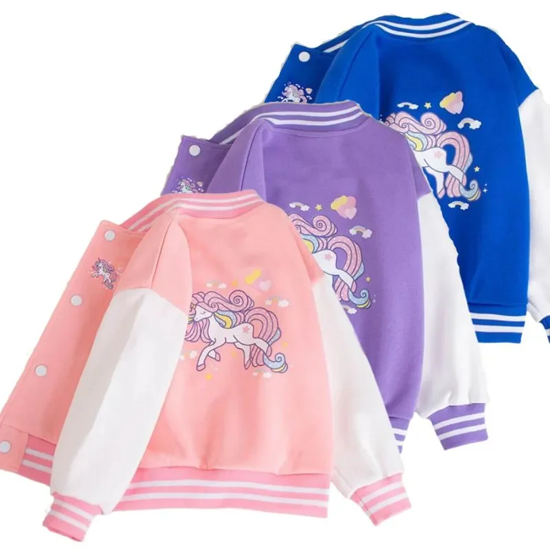 

Girls Cartoon Unicorn Jackets 3-12 Years Teens Clothes Kids Sports Outerwear Coat Fors Girl's Cardigan Baseball Jacket