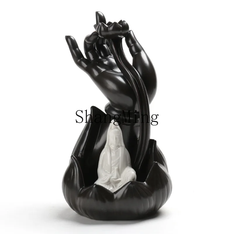 

PYH Lotus Bergamot Backflow Incense Burner Creative Ornament Guanyin Rulai Ceramic Aromatherapy Burner Crafts