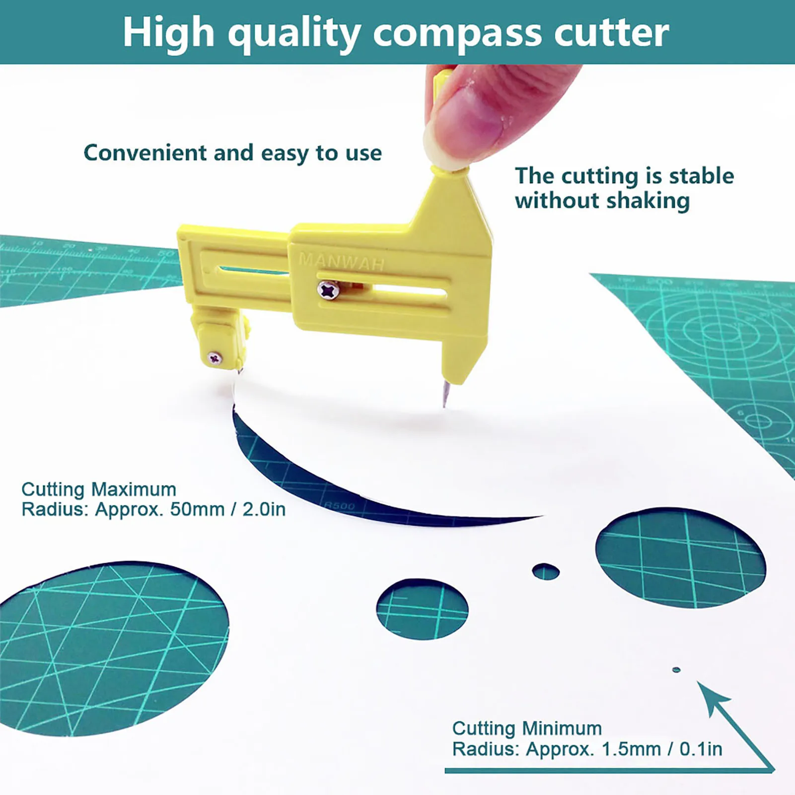 Photo Paper Circle Compass Cutter Round Circular Cutting Tool For Cutting 1.5‑50mm Radius, DIY Tangential Device