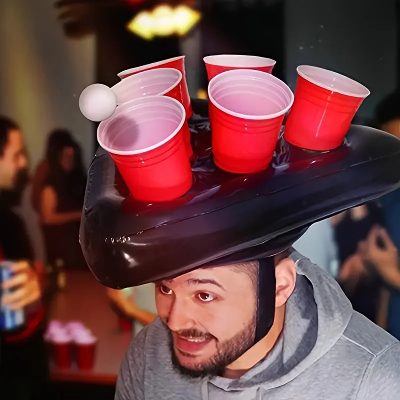 Inflatable Triangle Hat for Ping Pong Toss Game Fun Tossing Props Inflatable Beer Soda Drink Cup Holder Exciting Party Toys view 2