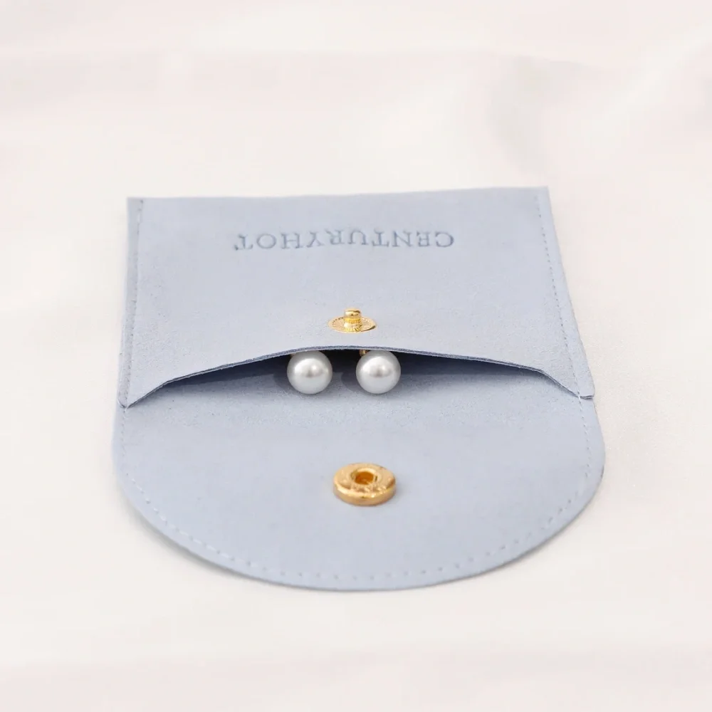

50pcs jewelry package supplies personalize logo microfiber pouch bag with button necklace packaging bags with logo wholesale