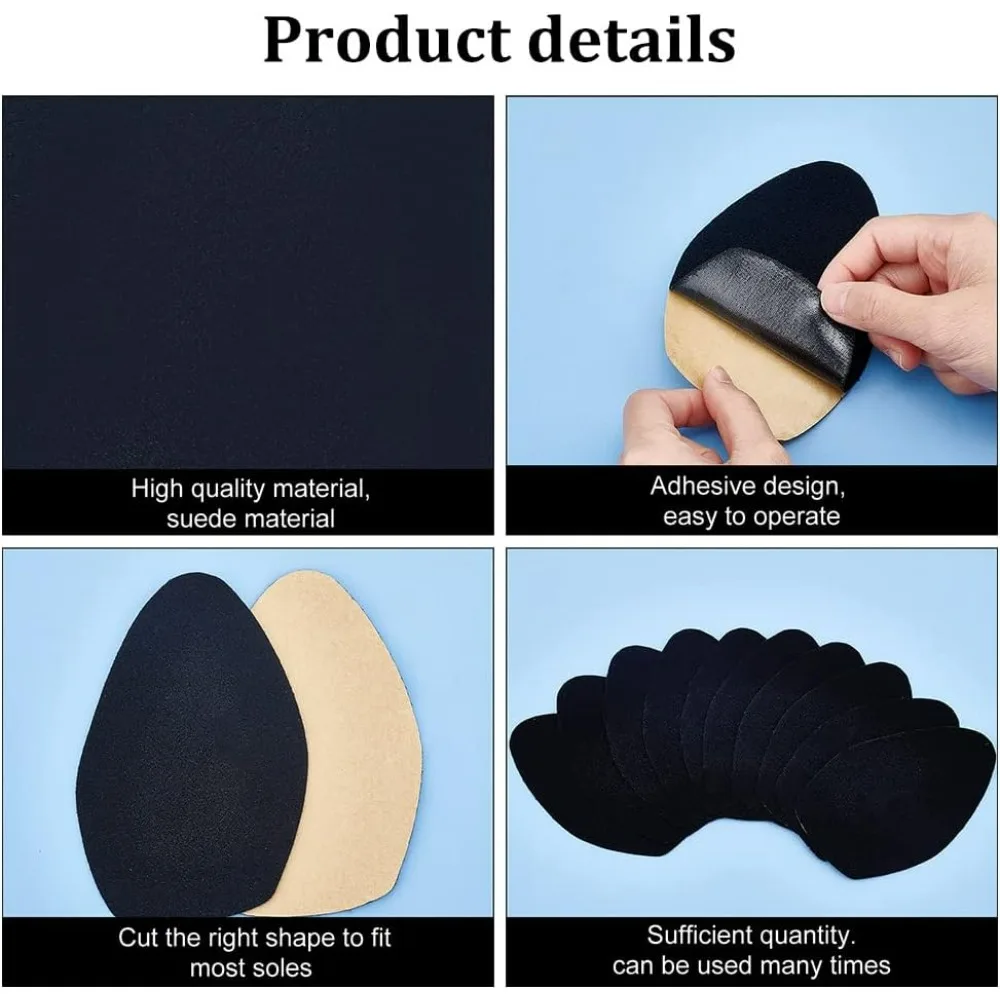 20pcs Shoe Sole Protectors Black Shoe Bottom Grip Pads Noise Reduction Shoes Cushion Shoe Grips on Bottom of Shoes Stick-on