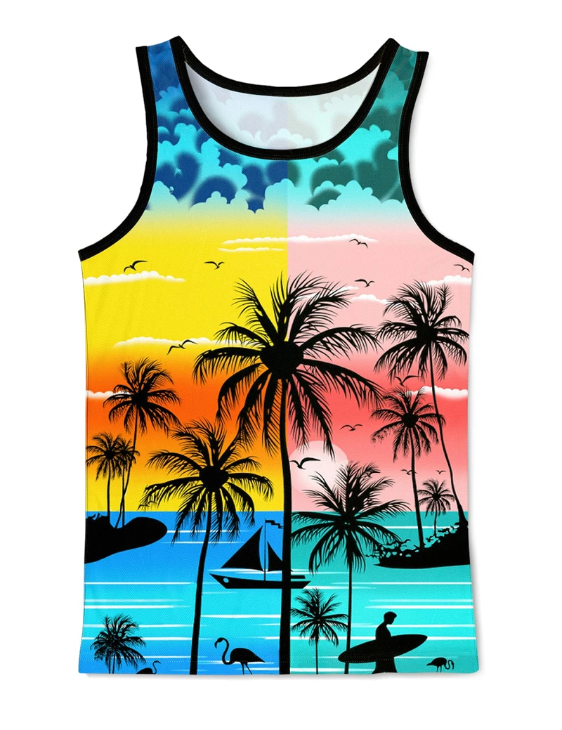 

Pop 3D Coconut Tree Printed Tank Top Gym Clothing Men Summer Streetwear Basketball Vest Quick Drying Sleeveless T-Shirt Y2k Tops