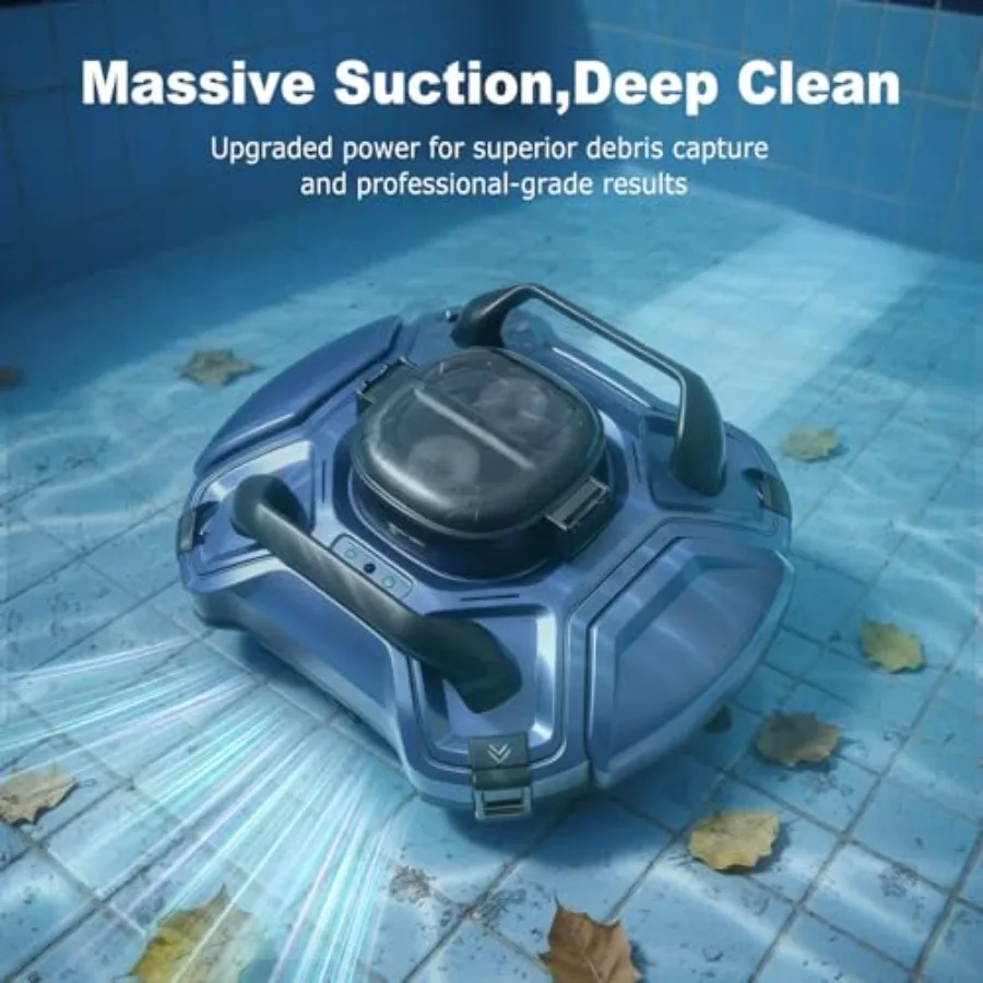 Cordless robotic pool vacuum for above ground and inground pools ABS plastic blue 120-min runtime with auto-parking and retriev