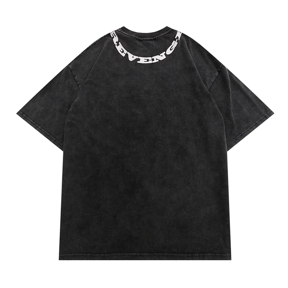 Graphic Printed Washed Cotton Men\'s T-shirt Summer Off Shoulder Shirts Harajuku Man Hip Hop Streetwear Oversized Loose Top Tees