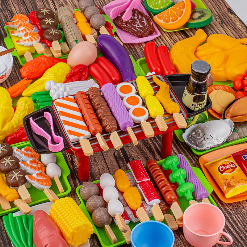 29PCS Children's Educational Pretend Barbecue Toys Barbecue Set Kitchen Barbecue Skewers Simulation Food Skewers Toys with Oven