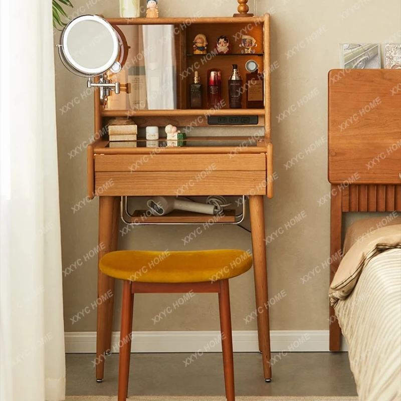 

X-S Small apartment solid wood dresser narrow retro medieval cherry wood makeup table bedside table integrated HG