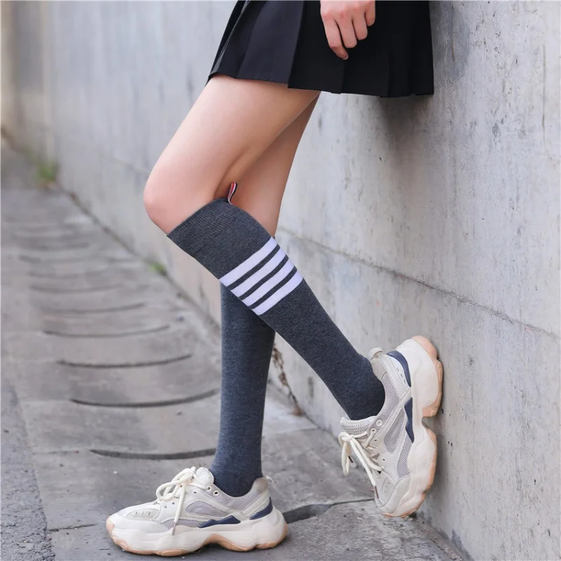 All Cotton Internet Celebrity Socks Japanese and Korean College Style Knee-Length Calf Socks Trendy Left and Right Girl Striped