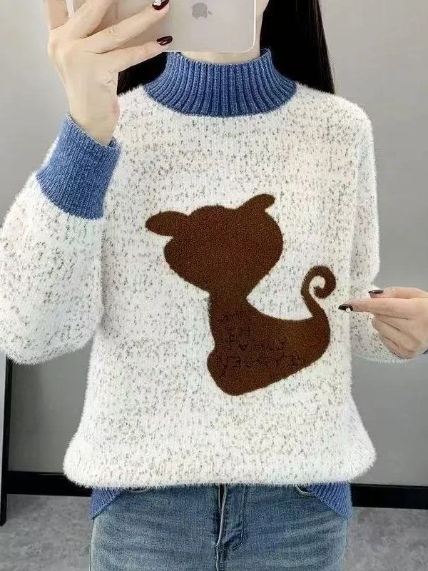 

Girls Spring Autumn Color Block Half High Collar Knitwear Winter Base Shirt 12-15 Years Old Girls Sweet Style Loose Fit Long ...