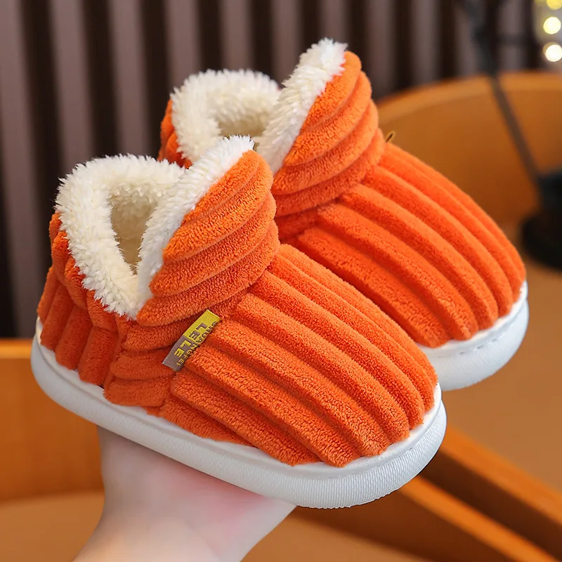 Winter children's cotton slippers for boys and girls, anti slip and warm bags, and parent-child fuzzy and plush home baby cotton