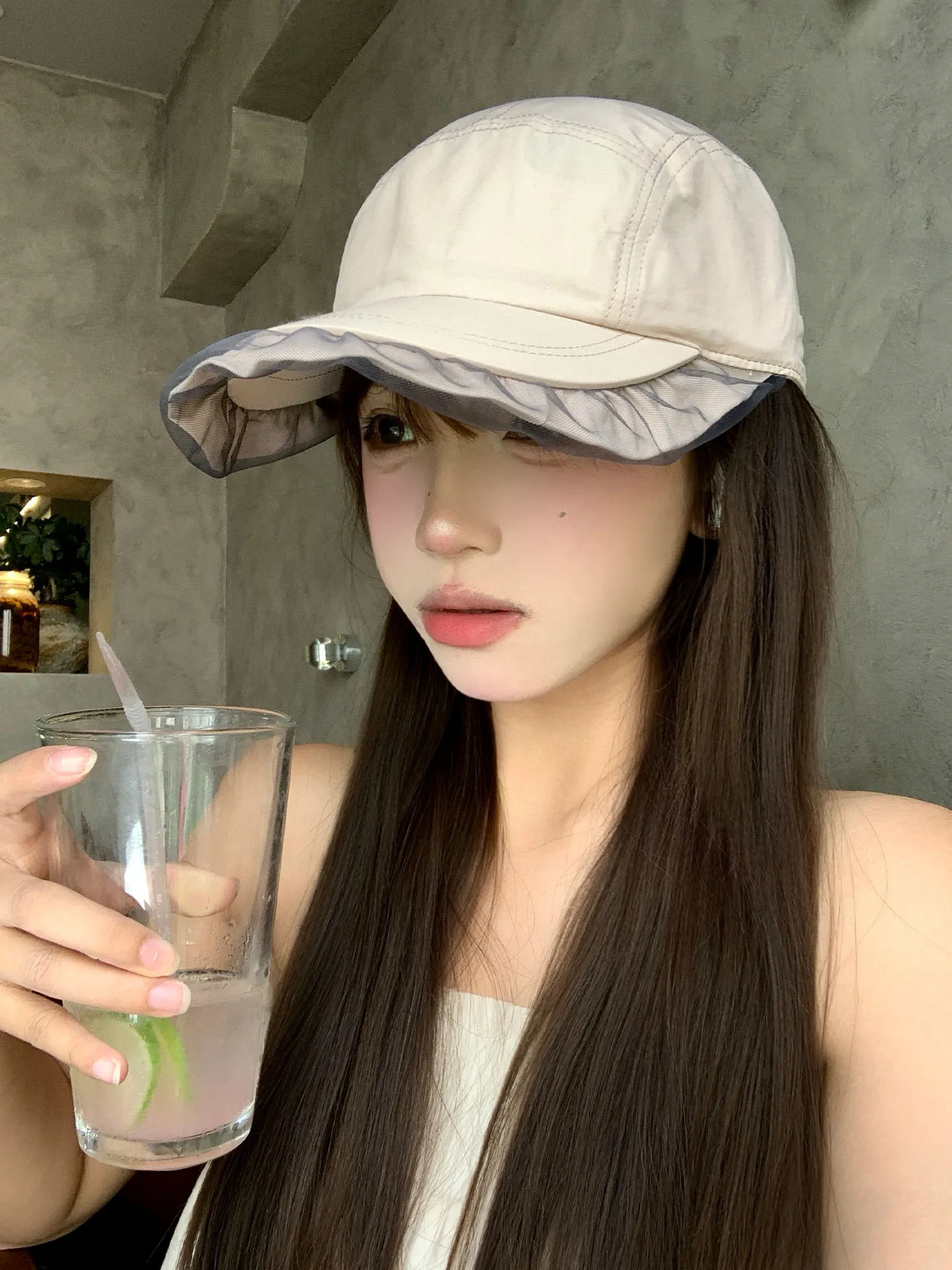 Lace Trimmed Ball Cap Women's Summer Quick Dry Breathable Face Slimming Sun Protection Baseball Cap Casual Adjustable round Top