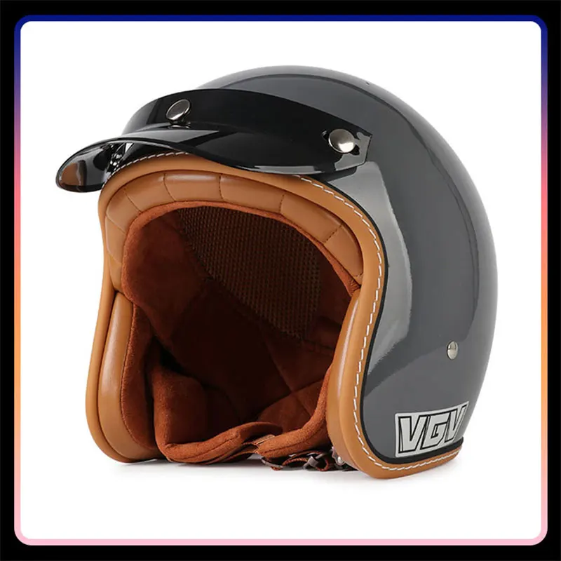 Capacete de motocicleta aberto para homens e mulheres, capacete retrô vintage de baixo perfil, 3/4 capacete meio aberto, estilo jato, adulto