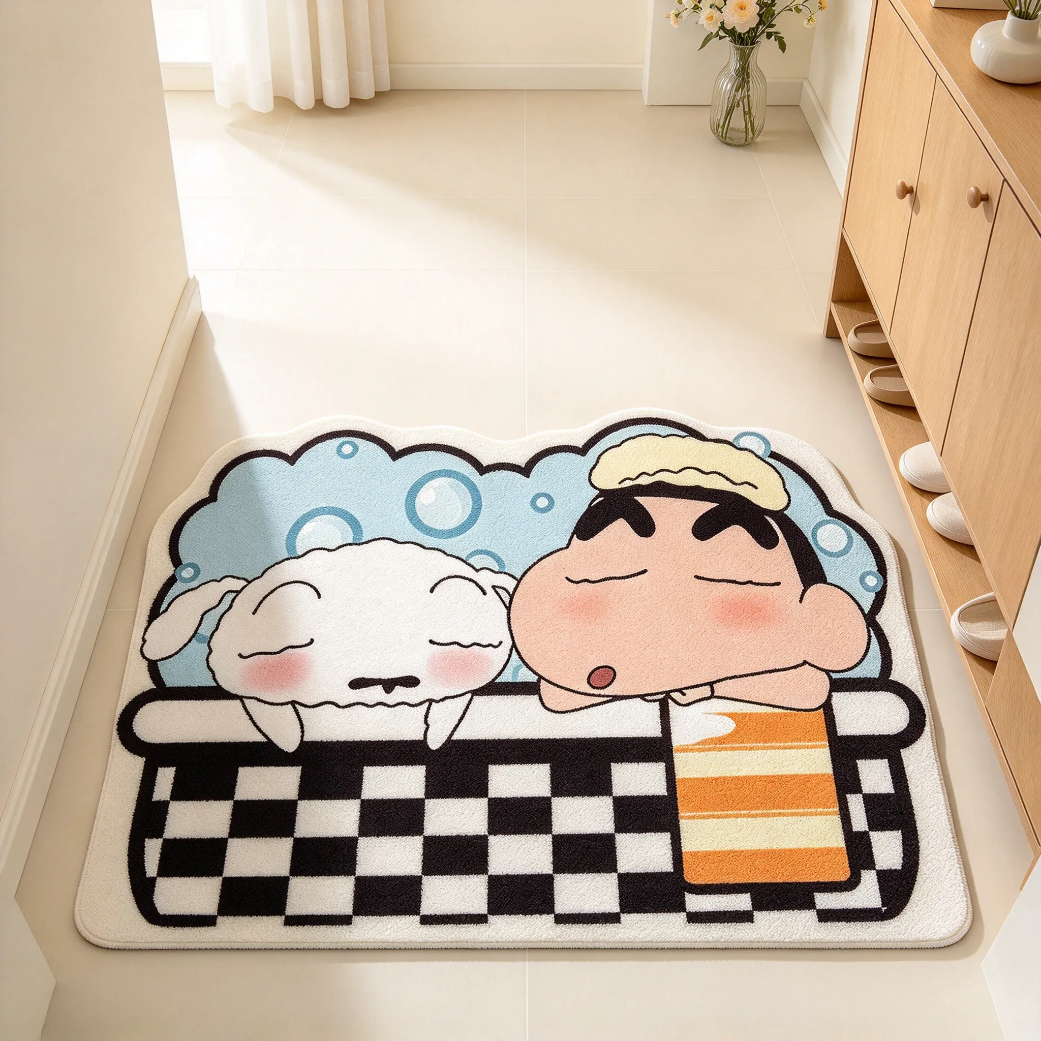 Crayon Shin-chan Bath Shower Mat Absorbent Quick Dry Non Slip Cartoon Soft Decorative Floor Door Water Uptake Mat 30x40cm짱구 흰둥이