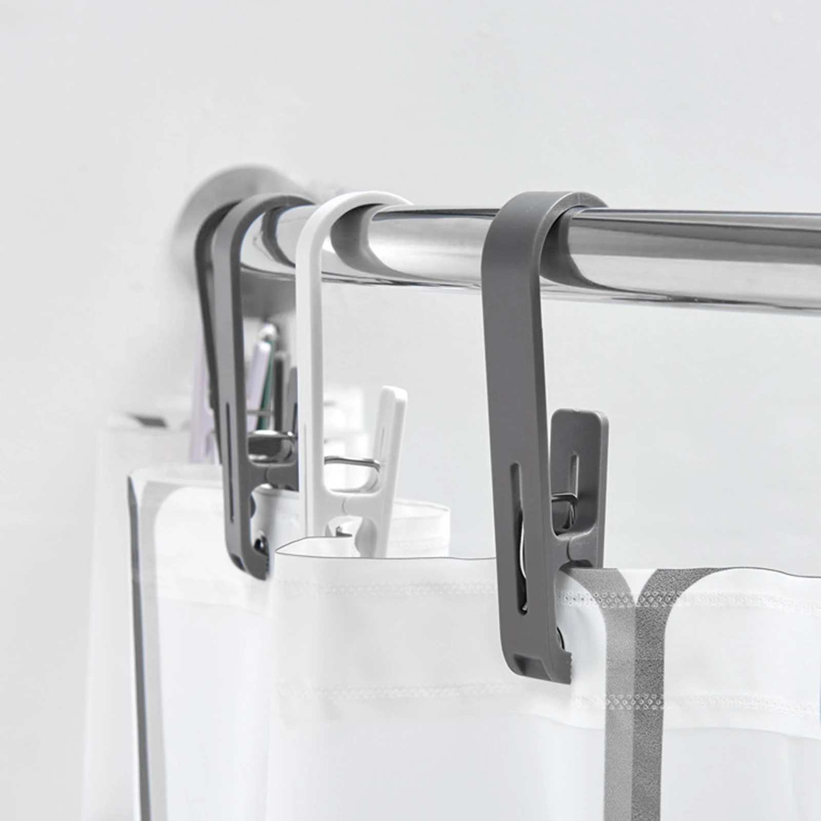 Large Rotating Hanging Clip Hooks 5pcs Bathroom Shower Curtain Holder Organizer Balcony Drying Clothes Hanger Storage Tool view 2
