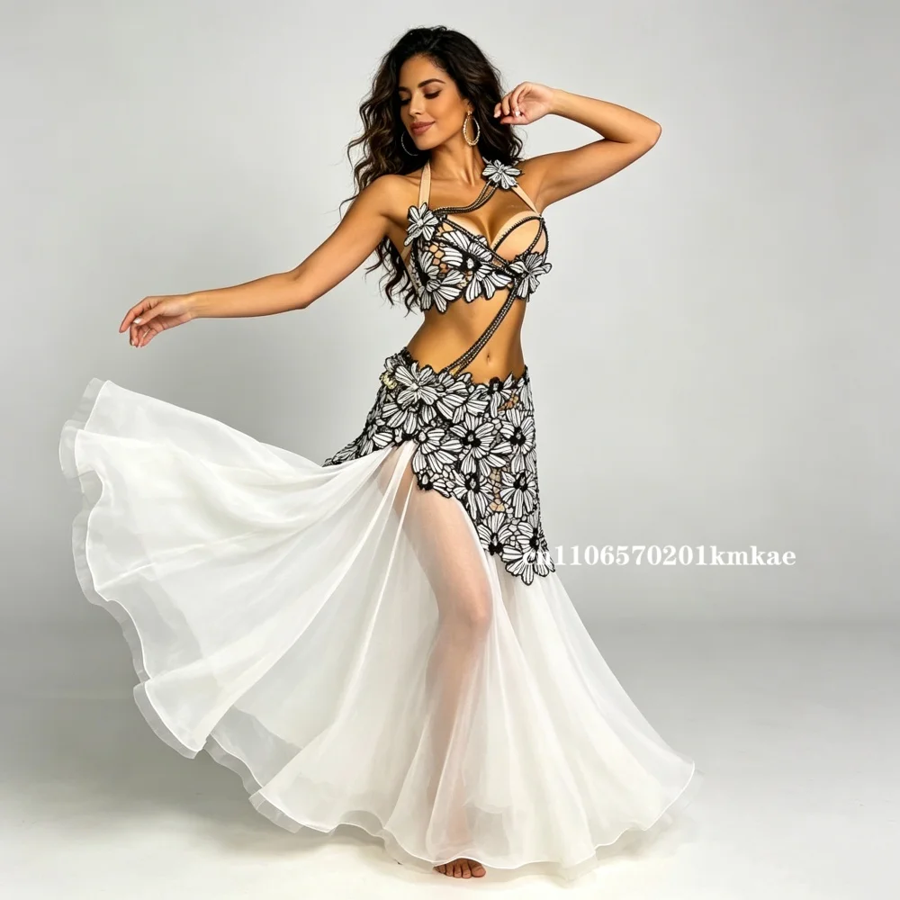 Belly Dance Clothing for Women Customized Advanced AB Stones Lace Sequin Tassel Suit Oriental Belly Dancing Performance Costume