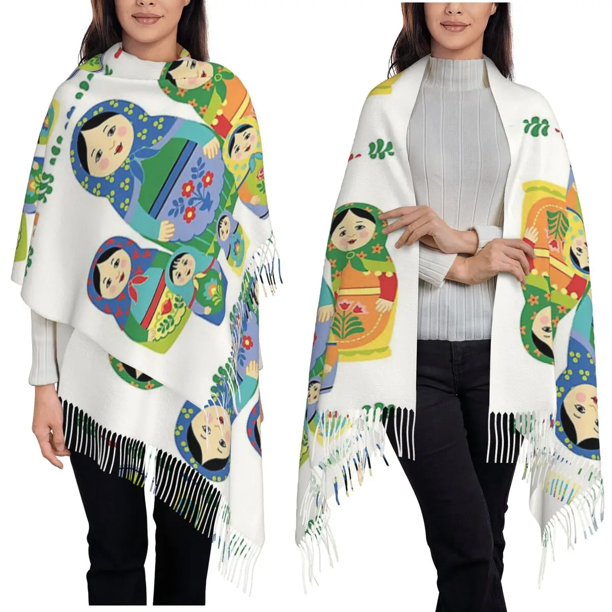 

Русская кукла-матрешка, шарф с кисточками, шарфы для женщин, мягкие теплые шали и накидки, большая осенне-зимняя шаль