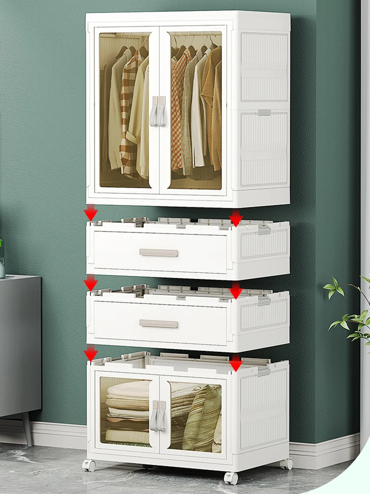 Transparent Foldable Wardrobe,Storage Container, Wheels at Bottom,Closet Cabinet Bedside Organizer, Large Folding Bins