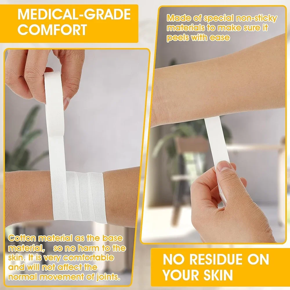 Cinta atlética blanca para dedos, cinta médica para pies, sin residuos pegajosos, fácil de rasgar, para escalada en roca, 1 rollo de 1,25 cm x 10m