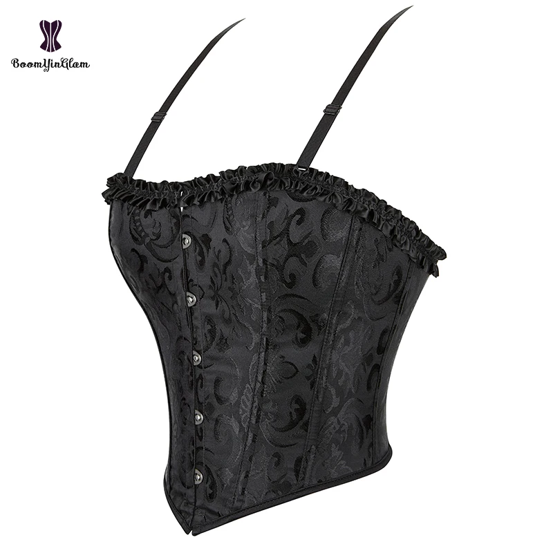 12 Glue Bones Ruffled Lace Up Corset Top Plus Size Fashion Cropped Women\'s Gothic Vintage Corselet With G String