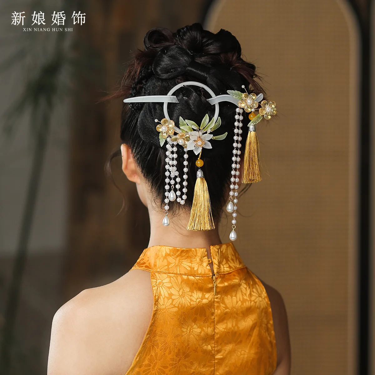 Pearl Tassel Hair Stick Set with Flower Hairpin Chinese Style Hanfu Clothing Chopsticks Hair Styling Hair Accessories BN