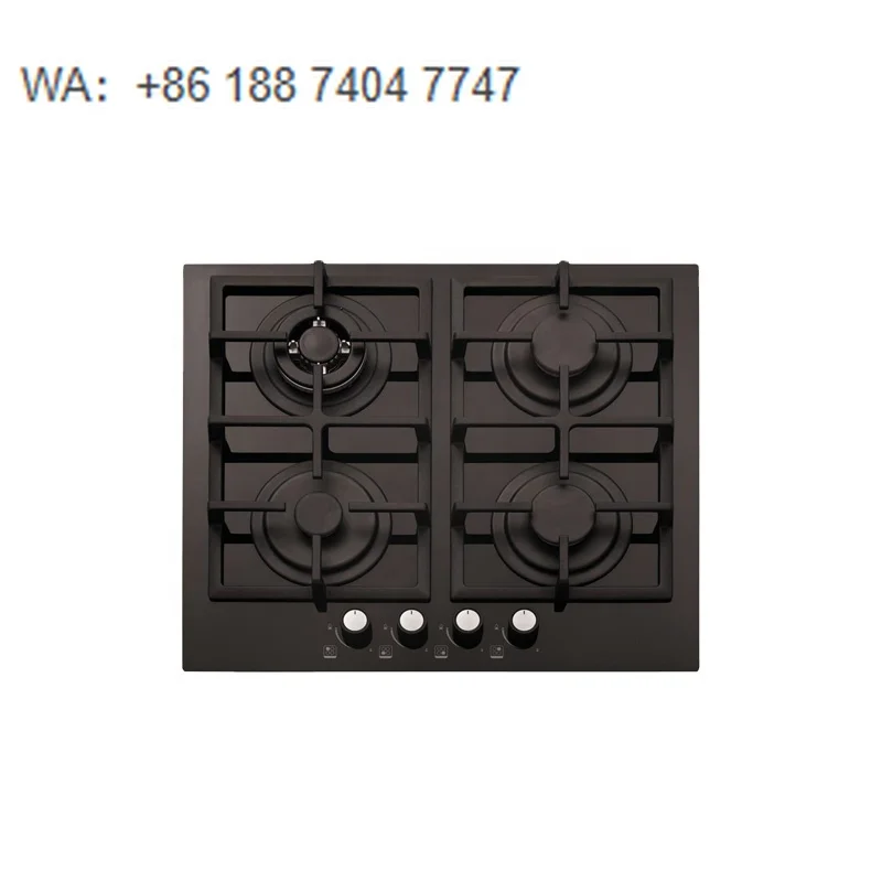 Premium 4-Burner Built-in Gas Hob, Black Tempered Glass Stove with Precise Control Knobs & CE Certification