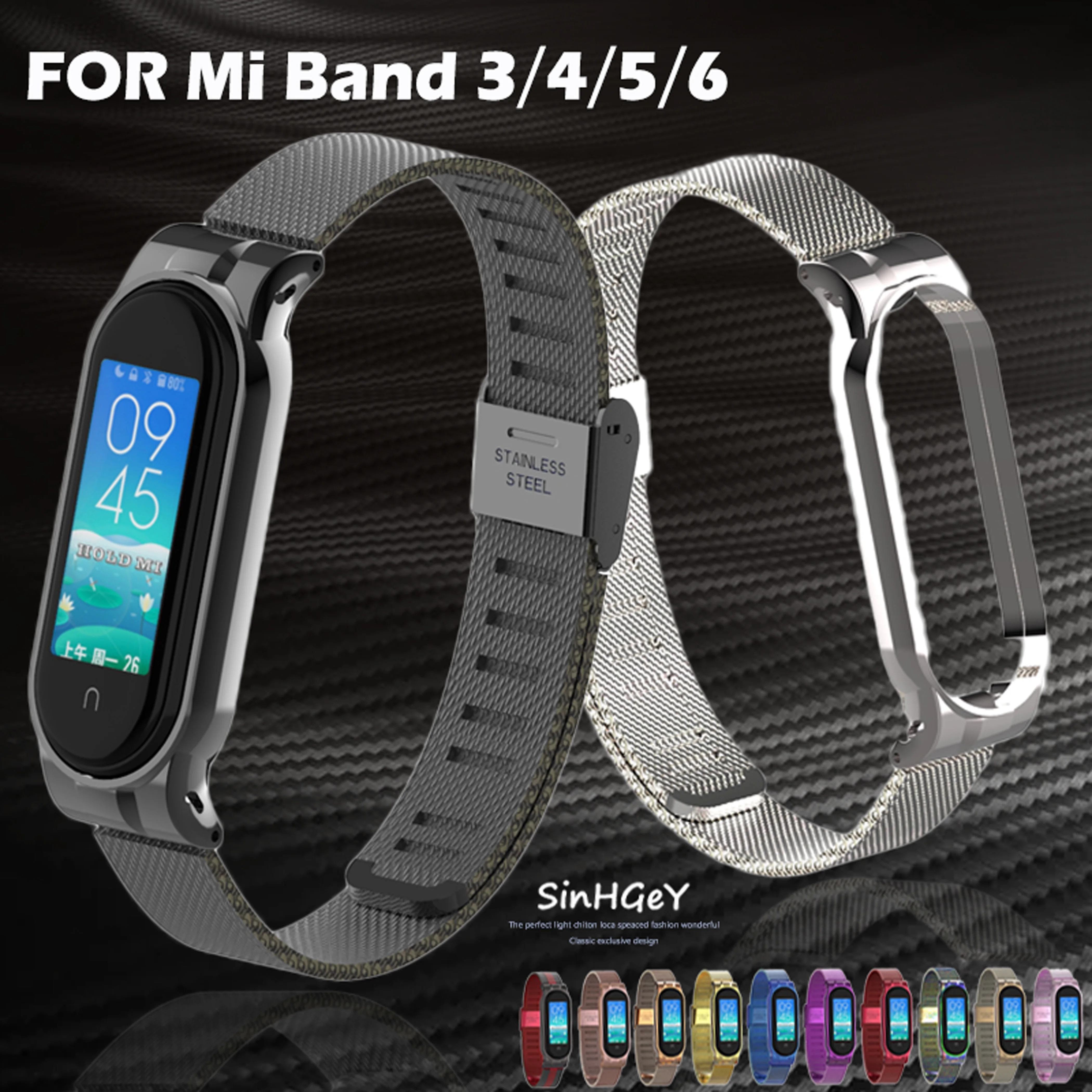 

SinHGeY For Xiaomi Mi Band 3 / 4 / 5 / 6 Strap Metal Stainless steel Buckle Replacement Wristband